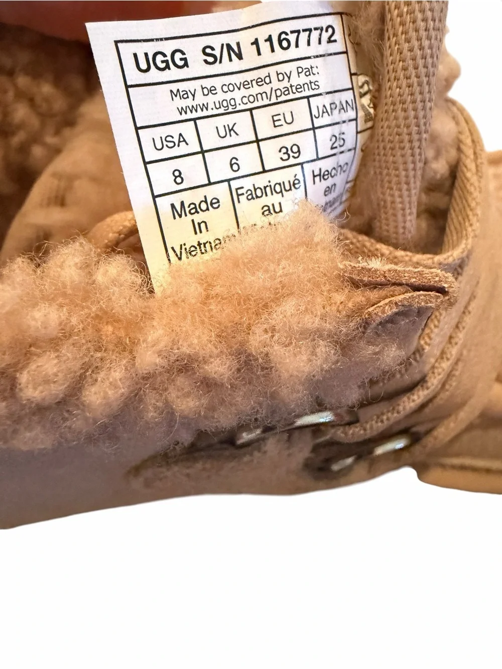 UGG Women's Tan Suede Shearling Platform Lace-Up Boots size 8